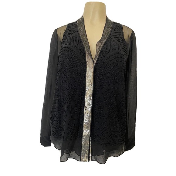 Rohit Gandhi Rahul Khanna Top Blouse Button Shirt Black Long Sleeve Sequ… - Picture 1 of 11